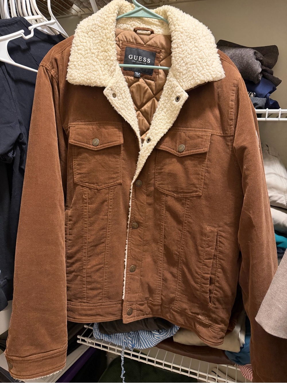 GUESS Men's Brown Corduroy Sherpa-Trim Jacket (Vintage!)